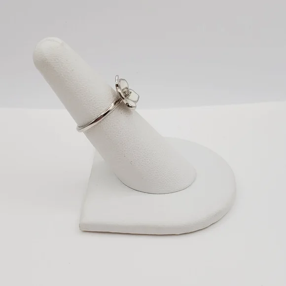 Flower Ring Genuine Diamond Ring White Enamel Ring 925 Sterling Silver Ring - Picture 5 of 8